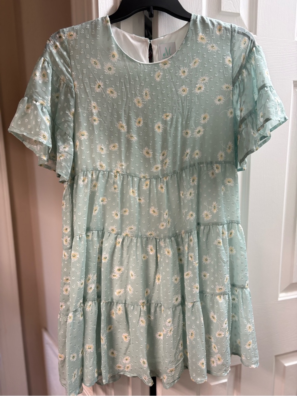 Women's Mint Floral Tiered Casual Dress with Ruffle Sleeves